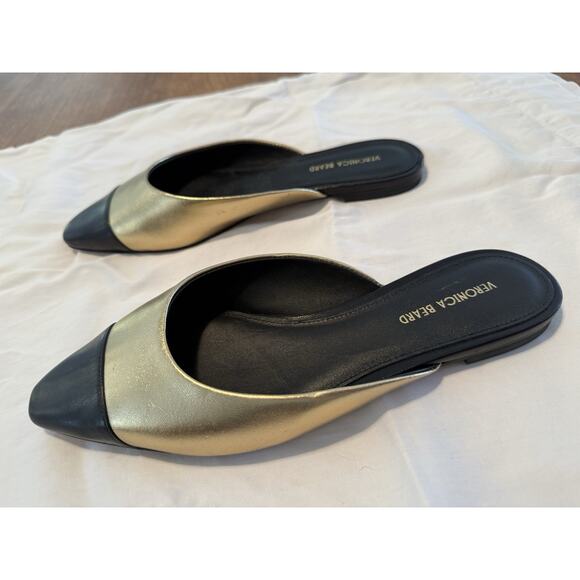 NEW Veronica Beard Carlotta Leather Cap-Toe Gold & Black Flats Sz US-6 - Picture 6 of 12